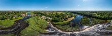 Spherical Panorama Of An Old Brick Bridge Across The Venta River And Venta Rapid Falls In Kuldiga, Latvia.