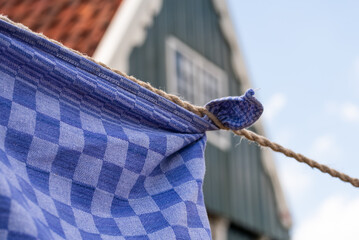 Enkhuizen, Netherlands. June 2022. Laundry hanging to dry on the clothesline.