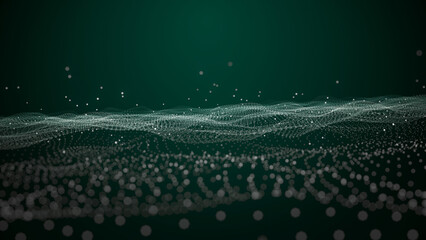 Abstract digital landscape or waves with flowing particles. Big data or technology background.