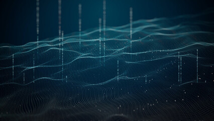 Wall Mural - Abstract digital landscape or waves with flowing particles. Big data or technology background.