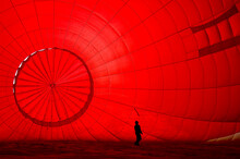 Air Balloon Pilot Pre-flight Checks In Silhouette