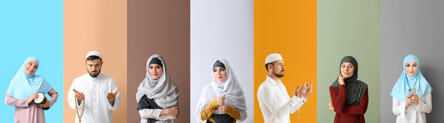 Sticker - Set of Arab people on colorful background