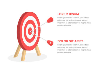 Red target with two arrows, two steps or options infographics