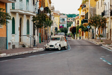 Typical Italian Street With Old Car In Scauri, Italy.