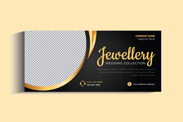 Jewelry Business Cover Banner design Template. Gold ornament Social media post