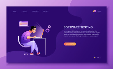 Wall Mural - programming concept, web engineer at work, vector images. developer programming web site landing pag