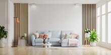 White Wall Living Room Have Sofa And Accessories Decoration In The Room.3d Rendering