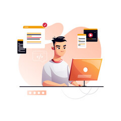 Wall Mural - programmer concentrated at working project. developing programming and coding technologies. screen w