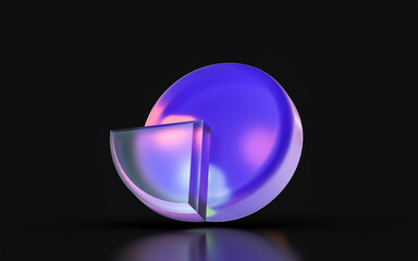 Wall Mural - glass morphism business pie icon with colorful gradient light on dark background 3d render concept