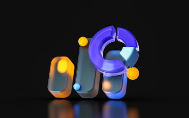 Wall Mural - glass morphism business chart pie icon with colorful gradient light on dark background 3d render