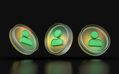 glass morphism user icon three view angle colorful gradient light on dark background 3d render
