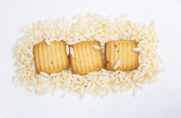 Wall Mural - Biscuit or cookies isolated on white background.