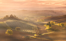 Scenic View Of Podere Belvedere During Sunrise