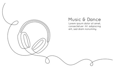 Aufkleber - One continuous line drawing of headphone speaker. Music and earphones for listening songs and playlist in simple linear style. Editable stroke. Doodle vector illustration