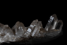 Clear Quartz Crystals On Black Background