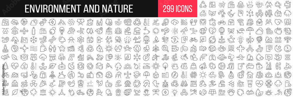 Environment and nature linear icons collection. Big set of 299 thin ...