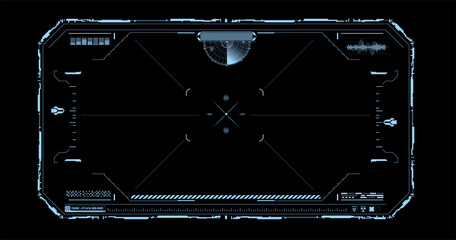 Fototapete - HUD, GUI, FUI Modern Aiming System with Device tilt level. Futuristic Head-up display design. Spaceship, drone, helmet, crosshair, aim. Techno target screen element.
