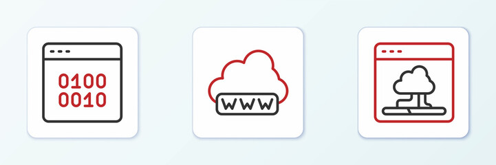 Set line Cloud technology data transfer, Binary code and Web development icon. Vector