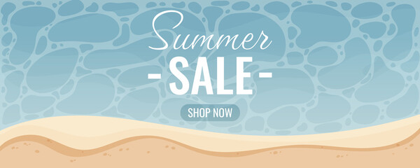 summer sale banner template. top view of the sea beach. beautiful background. seasonal discount offe