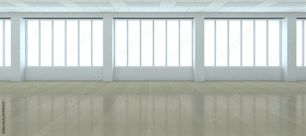 Window in high rise office building interior mockup view Stock ...