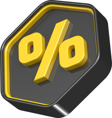 Coin percent in 3d render black and yellow