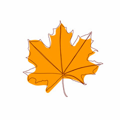 Wall Mural - Vector autumn leaf continuous line drawing. Autumn leaf one line style icon vector illustration design