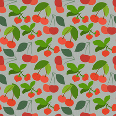 Wall Mural - Cherry seamless pattern. Vector illustration of juicy berries. Seamless pattern texture design.