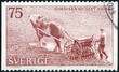 SWEDEN - 1973: shows Man with horse drawn sower, Centenary of Nordic Museum, Stockholm, 1973