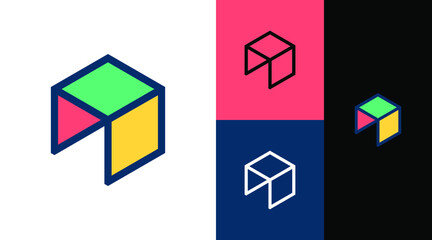 Wall Mural - Hexagonal Cube Line Logo Design Concept