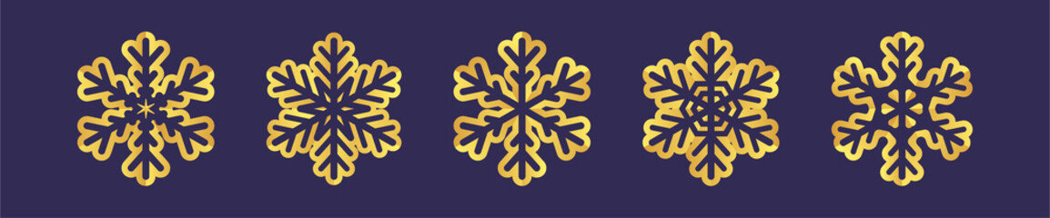 Golden snowflake icon. Blueprint of a snowflake stencil of a golden foil