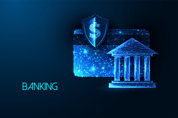 Sticker - Concept of online banking and digital payment with bank, credit card, protective shield, dollar sign