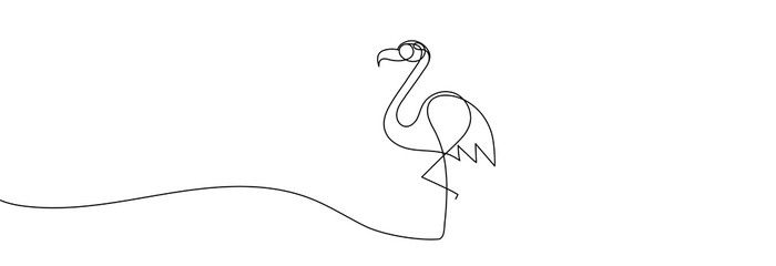 Canvas Print - Continuous line drawing Flamingo. Logo, outline on a white background.Line art.