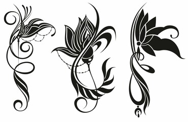 Poster - Lotus flowers silhouettes. Set of minimal lotus vector illustrations.