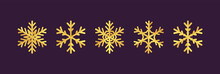 Golden Snowflake Icon. Blueprint Of A Snowflake Stencil Of A Golden Foil.