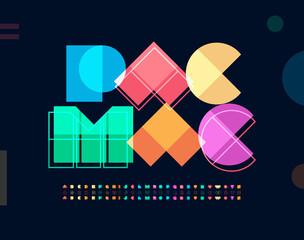 Poster - Pacman font, bright colored letters set, color alphabet. Colorful type for funny joyful type and graphic, kids zone logo, kid birthday headline, children food and drink vector typography design.
