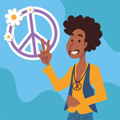 Poster - hippie male with peace and love