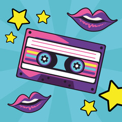 Sticker - 90s female mouth and cassette