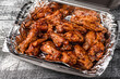 barbecue chicken wings, barbecue wings on a white background for takeaway