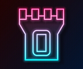 Wall Mural - Glowing neon line Castle tower icon isolated on black background. Fortress sign. Vector