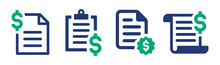 Invoice Document Icon Vector Set With Dollar Sign Illustration. Business Receipt And Billing Symbol.