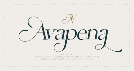 Wedding logo alphabet font and number. Typography luxury classic lettering serif fonts decorative logos vintage retro concept. vector illustration