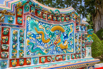 Wall Mural - the wall with dragon decoration in Phra Thinang Wehart Chamrun or the Royal Residence of Heavenly Light in Bang Pa-In Palace Ayutthaya Thailand is a Chinese-style two-storeyed mansion built in 1889. 