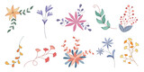 Fototapeta Sypialnia - Set vector elements flowers and leaves, doodle style design on white background for digital printing, stickers, spring theme decorations, fabric patterns, cards, scrapbooks, t-shirt designs and more.