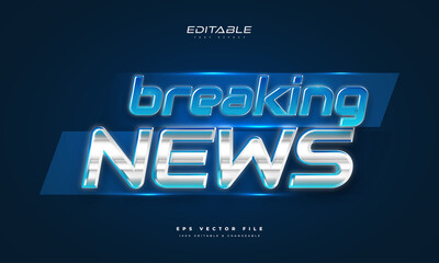 Wall Mural - cool and modern breaking news text effect. editable news text style in blue and white gradient