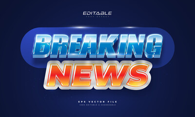 Wall Mural - cool breaking news text style with 3d effect. editable news text style effect