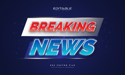 Wall Mural - breaking news text style with glowing effect. editable news text effect in red and blue gradient