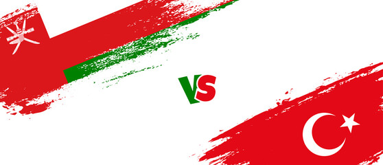 Creative Oman vs Turkey brush flag illustration. Artistic brush style two country flags relationship background