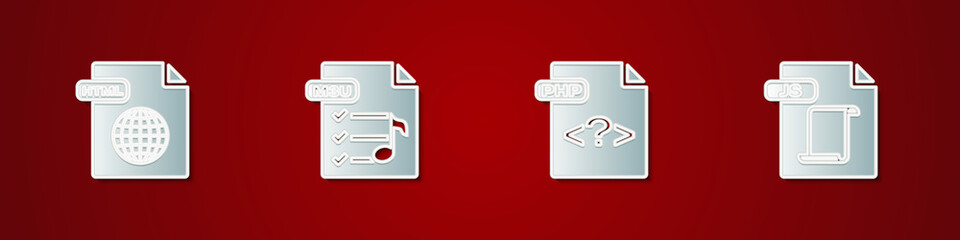 Set HTML file document, M3U, PHP and JS icon. Vector