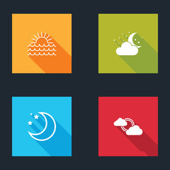 Sticker - Set Sunset, Cloud with moon and stars, Moon and cloud weather icon. Vector