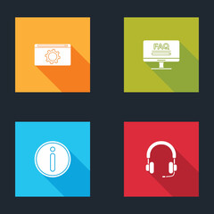 Sticker - Set Setting, Monitor with FAQ information, Information and Headphones icon. Vector